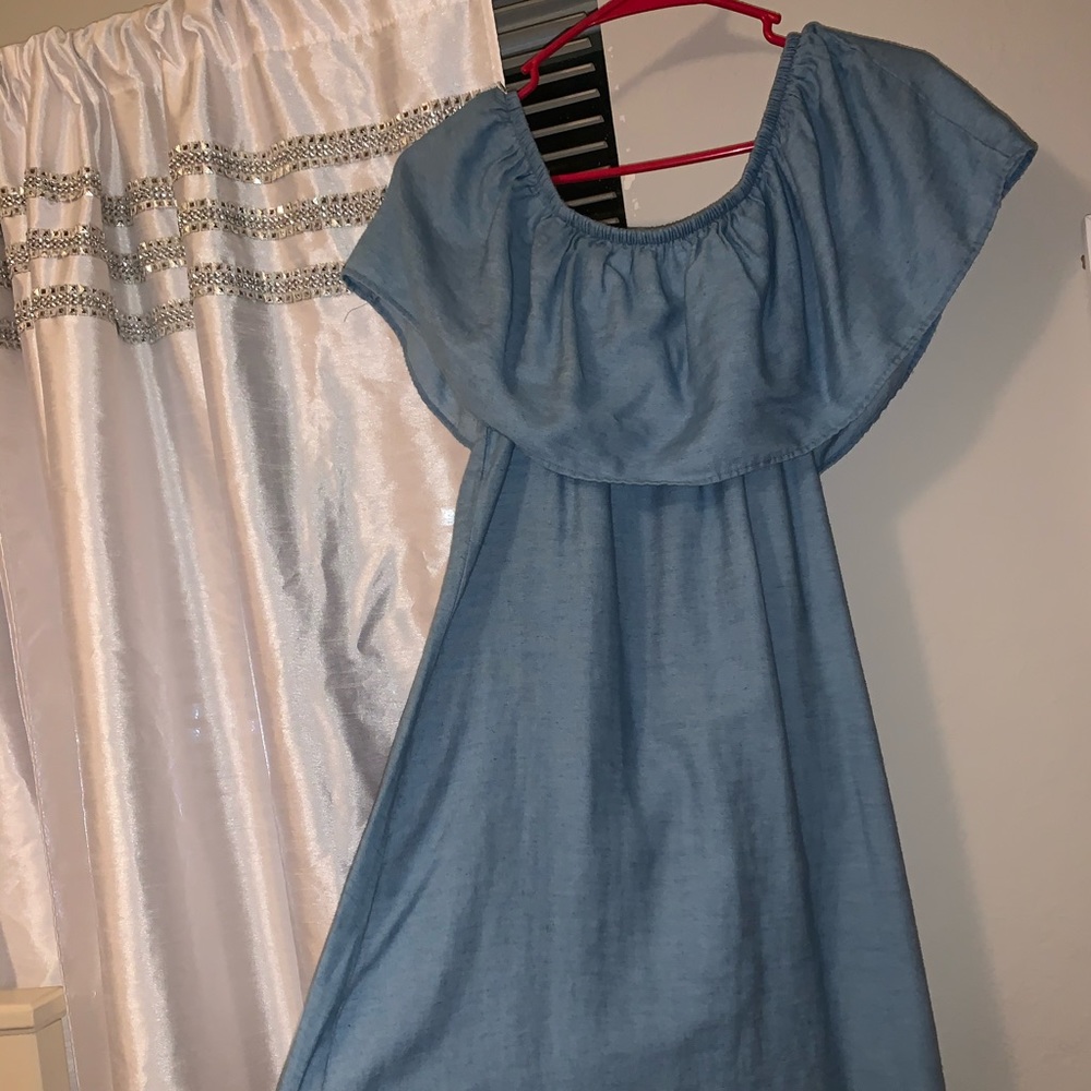 Denim style off the shoulder dress